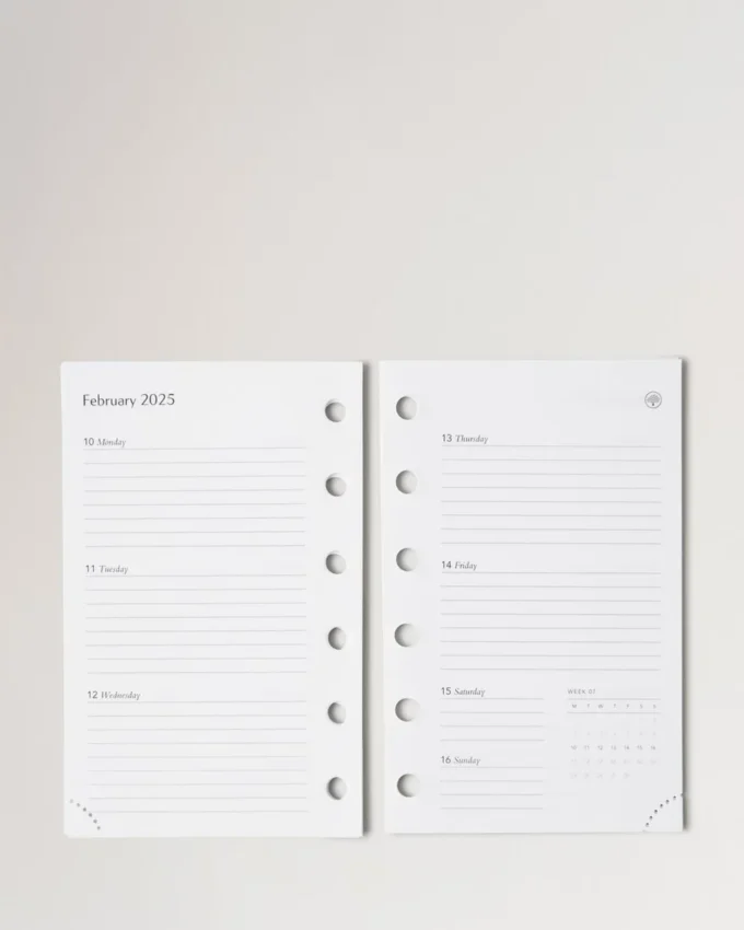2025 Taschenkalender-Einlage, weißes Papier, Herren