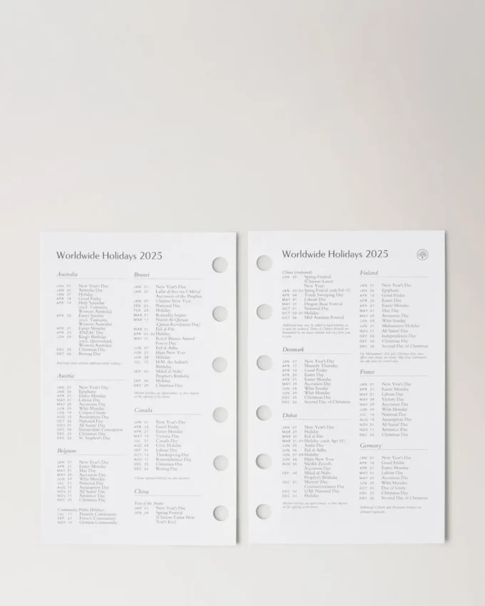 2025 Taschenkalender-Einlage, weißes Papier, Herren