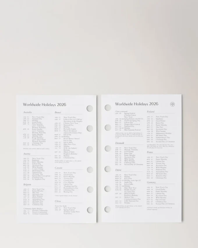 2026 Taschenkalender-Einlage, weißes Papier, Damen