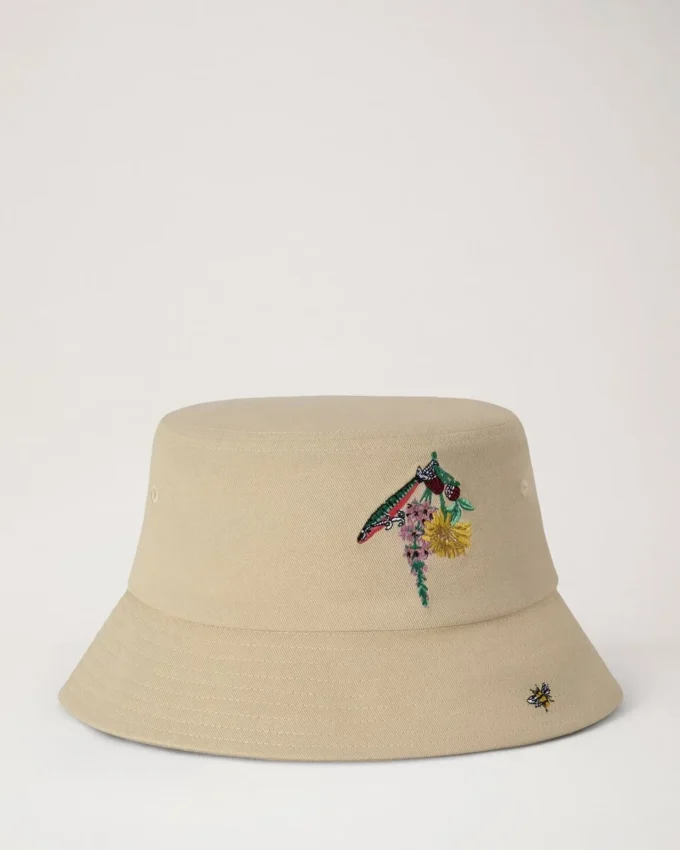 Bestickter Bucket Hat aus ecrufarbener Baumwolle – Sommerkollektion