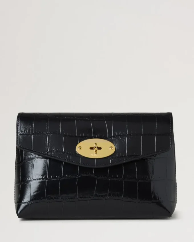 Darley Kosmetiktasche Schwarz Glänzend Small Croc Damen Darley Kosmetiktasche Schwarz Glänzend Small Croc Damen