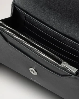 Druckknopf-Geldbörse aus schwarzem Hochglanzleder – Geschenke für Sie