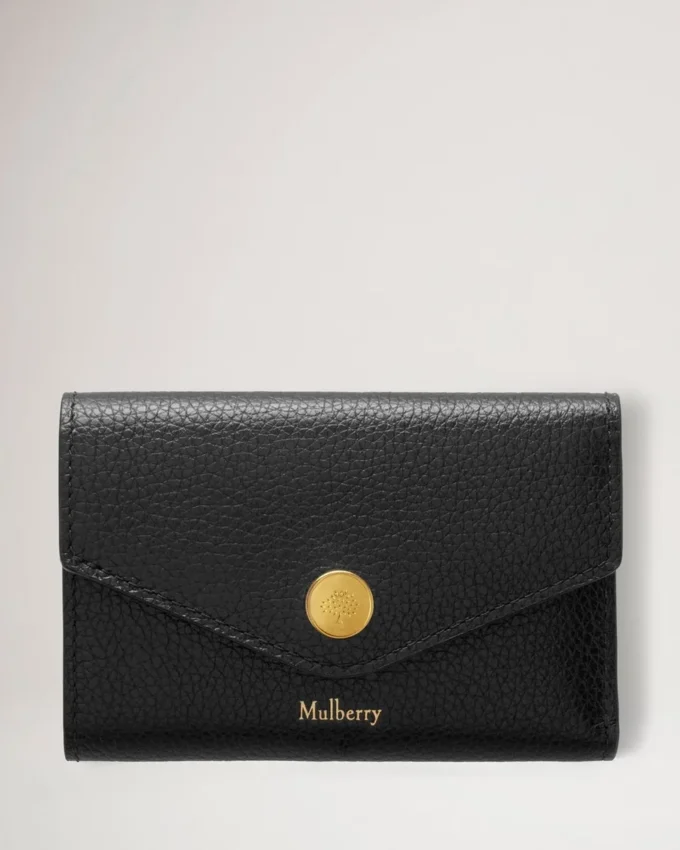 Gefaltete Mehrfach-Kartenbrieftasche, schwarz, klein, klassisches Narbenmuster Gefaltete Mehrfach-Kartenbrieftasche, schwarz, klein, klassisches Narbenmuster