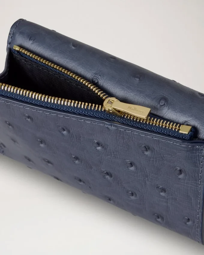 Gefaltete Mehrfach-Kartenbrieftasche Stormy Blue Ostrich Damen Gefaltete Mehrfach-Kartenbrieftasche Stormy Blue Ostrich Damen