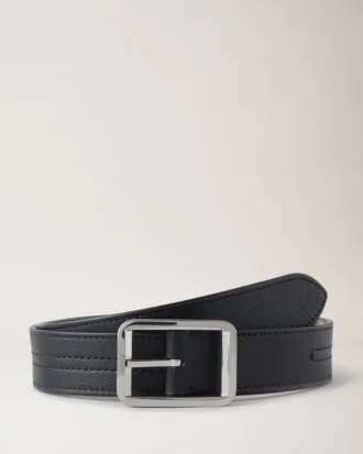 Gesteppter Wende-Gürtel, schwarzes, Silky Calf-Leder, Herren