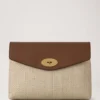 Große Darley-Kosmetiktasche in Ecru & heller Eiche mit Raffia- und Lederbesatz
