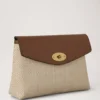 Große Darley-Kosmetiktasche in Ecru & heller Eiche mit Raffia- und Lederbesatz