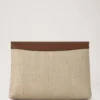 Große Darley-Kosmetiktasche in Ecru & heller Eiche mit Raffia- und Lederbesatz