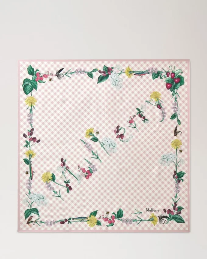 Großer quadratischer Schal – Riverside Floral Blossom Pink Seidentwill