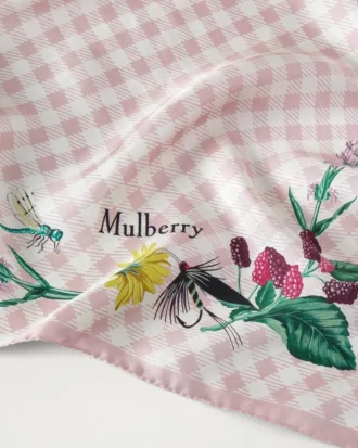 Großer quadratischer Schal – Riverside Floral Blossom Pink Seidentwill