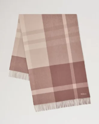 Großkarierter Schal aus Merinowolle in den Farben Autumn Rose & Powder Rose