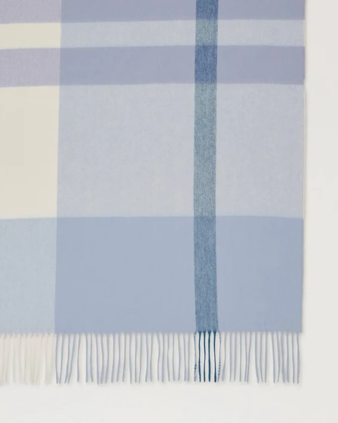 Großkarierter Schal aus Merinowolle, Popeline, blau-weiß, Merinowolle Großkarierter Schal aus Merinowolle, Popeline, blau-weiß, Merinowolle