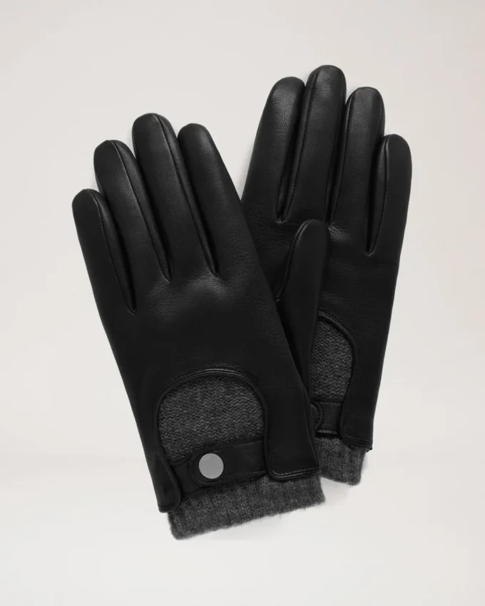 Herren-Motorradhandschuhe Schwarz Glattes Nappaleder Schals & Mützen