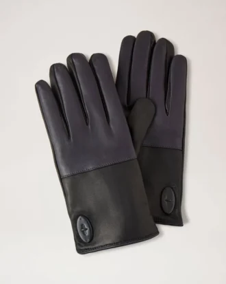 Herren-Touchscreen-Lederhandschuhe aus schwarzem und mitternachtsblauem Leder