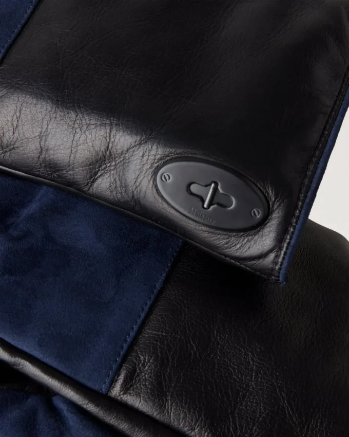 Herren-Touchscreen-Lederhandschuhe aus schwarzem und mitternachtsblauem Leder