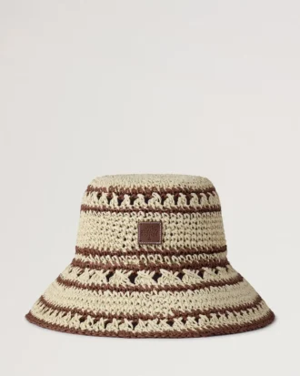 Häkel-Bucket-Hat Beige & Eiche Papier-Raffia Herren