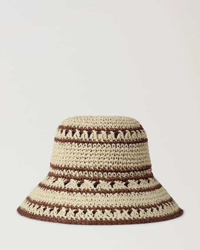 Häkel-Bucket-Hat Beige & Eiche Papier-Raffia Herren Häkel-Bucket-Hat Beige & Eiche Papier-Raffia Herren