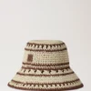 Häkel-Bucket-Hat Beige & Eiche Papier-Raffia Herren Häkel-Bucket-Hat Beige & Eiche Papier-Raffia Herren