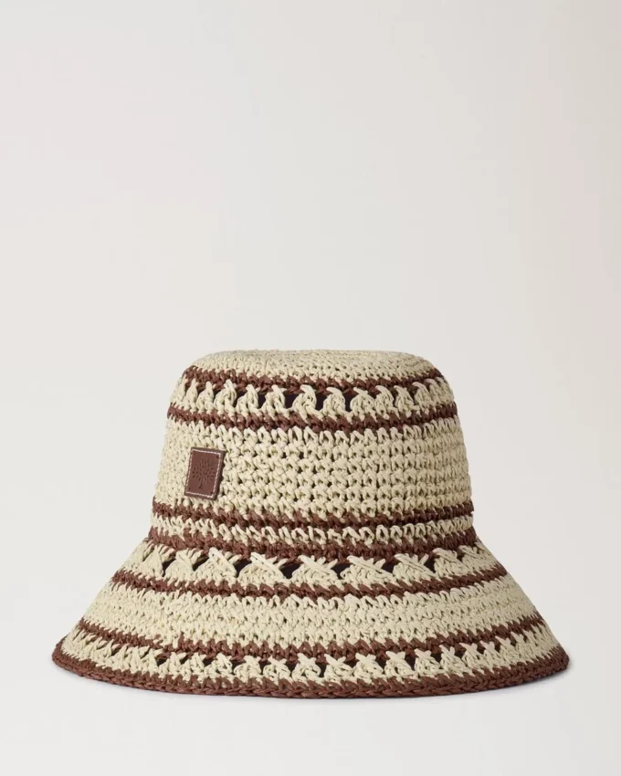 Häkel-Bucket-Hat Beige & Eiche Papier-Raffia Herren Häkel-Bucket-Hat Beige & Eiche Papier-Raffia Herren