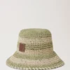 Horizontal gestreifter Bucket Hat aus leinengrünem Papierraffia Horizontal gestreifter Bucket Hat aus leinengrünem Papierraffia