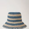 Horizontal gestreifter Bucket Hat in Brighton-Blau aus Papierraffia