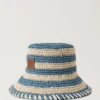 Horizontal gestreifter Bucket Hat in Brighton-Blau aus Papierraffia