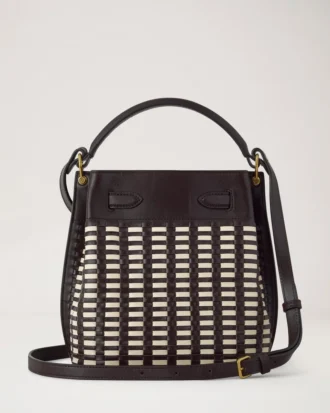 Islington Bucket aus gewebtem Leder in Ebenholz und Eierschalenfarbe