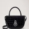 Kleine Amberley-Handtasche mit Griff, schwarz glänzend, kleines Krokodilmuster Kleine Amberley-Handtasche mit Griff, schwarz glänzend, kleines Krokodilmuster