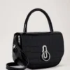 Kleine Amberley-Handtasche mit Griff, schwarz glänzend, kleines Krokodilmuster Kleine Amberley-Handtasche mit Griff, schwarz glänzend, kleines Krokodilmuster