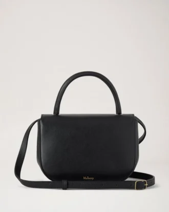 Kleine Amberley-Handtasche mit Tragegriff, schwarzes, geschmeidiges Glattleder