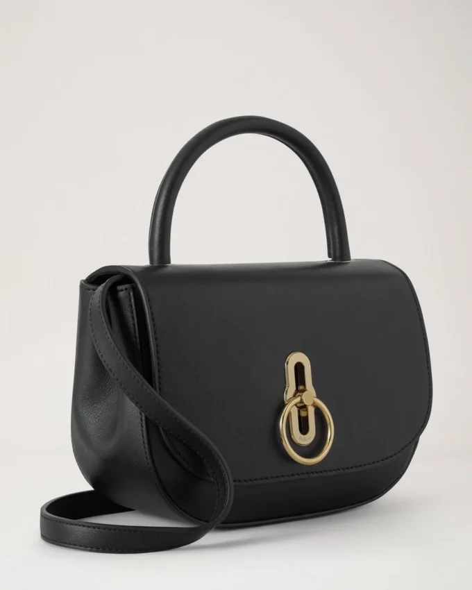 Kleine Amberley-Handtasche mit Tragegriff, schwarzes, geschmeidiges Glattleder Kleine Amberley-Handtasche mit Tragegriff, schwarzes, geschmeidiges Glattleder