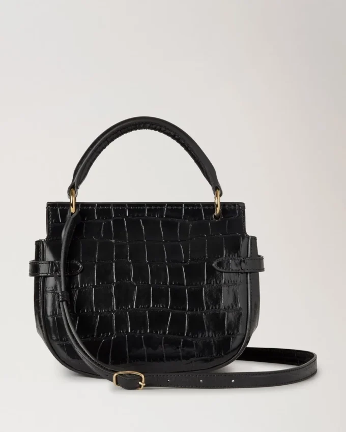 Kleine Amberley-Tasche mit Tragegriff, schwarz, glänzendes kleines Krokodilleder Kleine Amberley-Tasche mit Tragegriff, schwarz, glänzendes kleines Krokodilleder