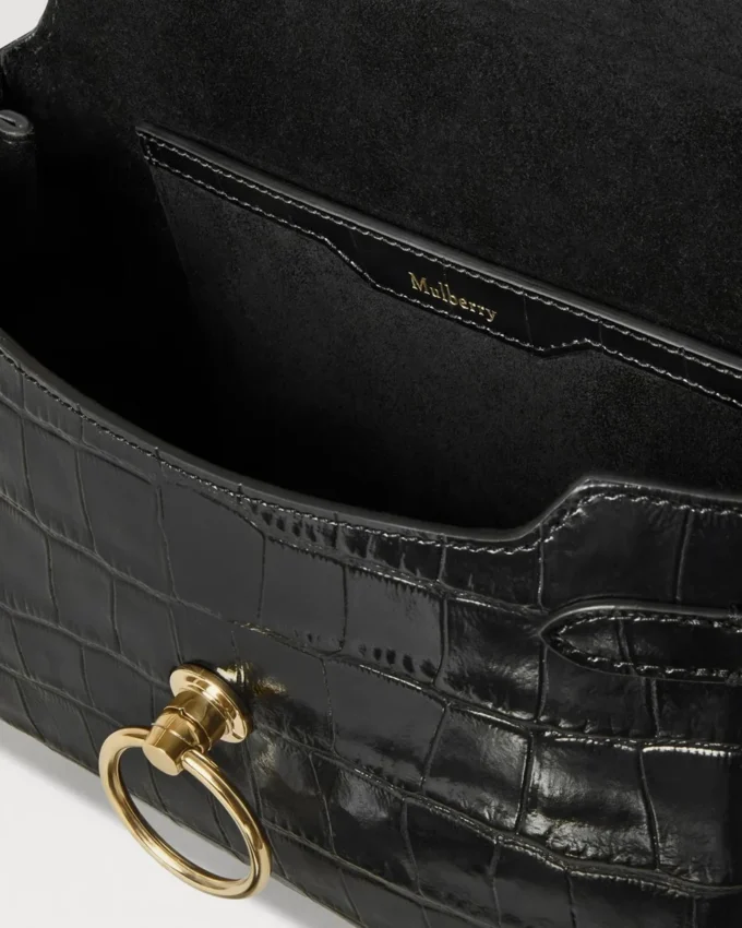 Kleine Amberley-Tasche mit Tragegriff, schwarz, glänzendes kleines Krokodilleder Kleine Amberley-Tasche mit Tragegriff, schwarz, glänzendes kleines Krokodilleder