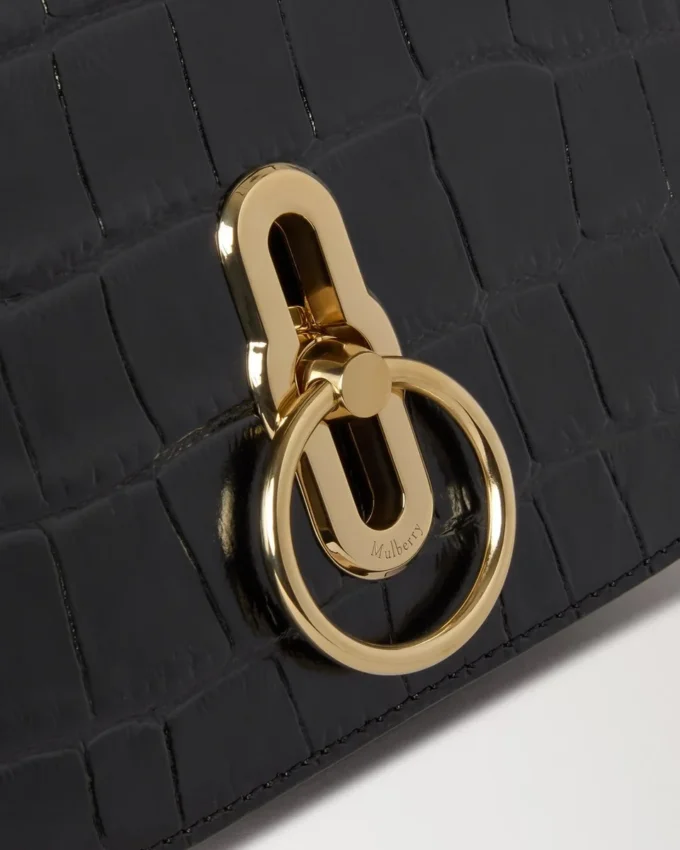 Kleine Amberley-Tasche mit Tragegriff, schwarz, glänzendes kleines Krokodilleder Kleine Amberley-Tasche mit Tragegriff, schwarz, glänzendes kleines Krokodilleder