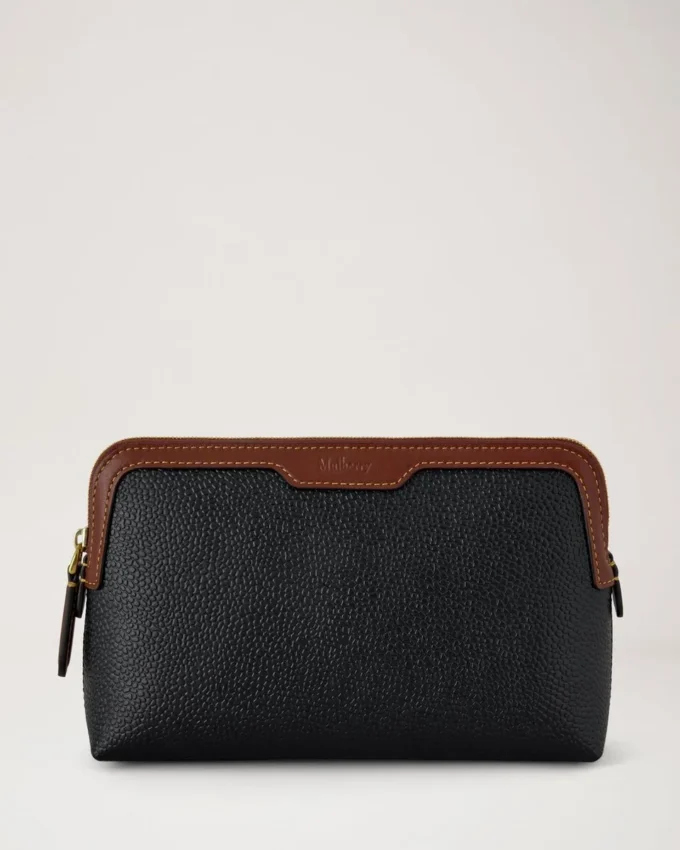 Kleine Kosmetiktasche Schwarz & Cognac Bio-basiertes Scotchgrain Kleine Kosmetiktasche Schwarz & Cognac Bio-basiertes Scotchgrain