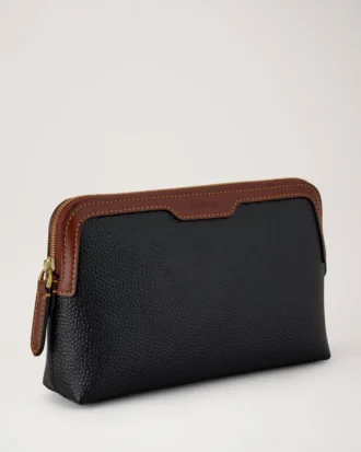 Kleine Kosmetiktasche Schwarz & Cognac Bio-basiertes Scotchgrain