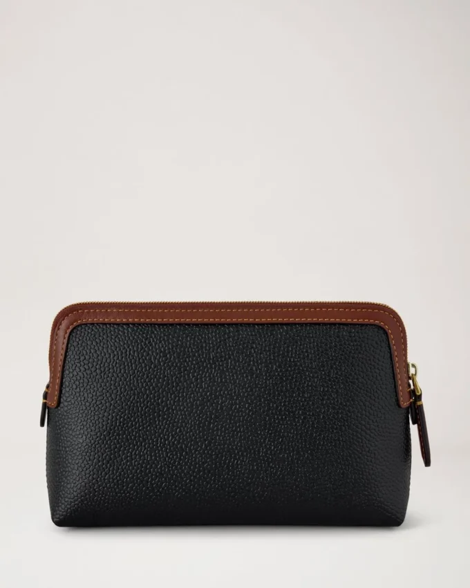 Kleine Kosmetiktasche Schwarz & Cognac Bio-basiertes Scotchgrain Kleine Kosmetiktasche Schwarz & Cognac Bio-basiertes Scotchgrain
