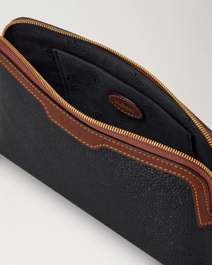 Kleine Kosmetiktasche Schwarz & Cognac Bio-basiertes Scotchgrain Kleine Kosmetiktasche Schwarz & Cognac Bio-basiertes Scotchgrain