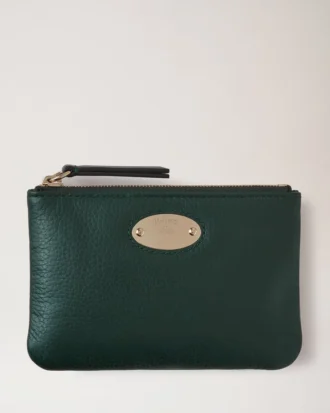 Kleine Münztasche mit Reißverschluss und Mulberry-Plakette, Mulberry Green, klein, klassisches Narbungsmuster