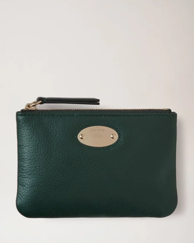 Kleine Münztasche mit Reißverschluss und Mulberry-Plakette, Mulberry Green, klein, klassisches Narbungsmuster Kleine Münztasche mit Reißverschluss und Mulberry-Plakette, Mulberry Green, klein, klassisches Narbungsmuster