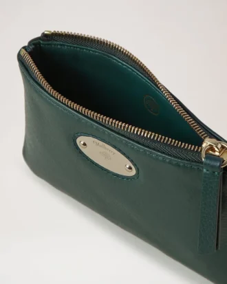 Kleine Münztasche mit Reißverschluss und Mulberry-Plakette, Mulberry Green, klein, klassisches Narbungsmuster