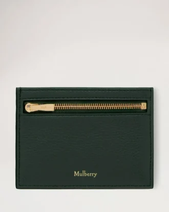Kreditkartenetui mit Reißverschluss, Mulberry Green, klein, klassisches Narbungsmuster