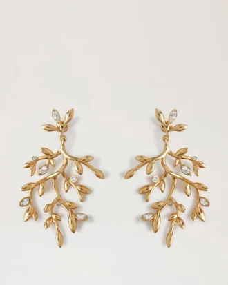 Lange Ohrringe mit Mulberry-Motiv, Gold, Materialmix Lange Ohrringe mit Mulberry-Motiv, Gold, Materialmix