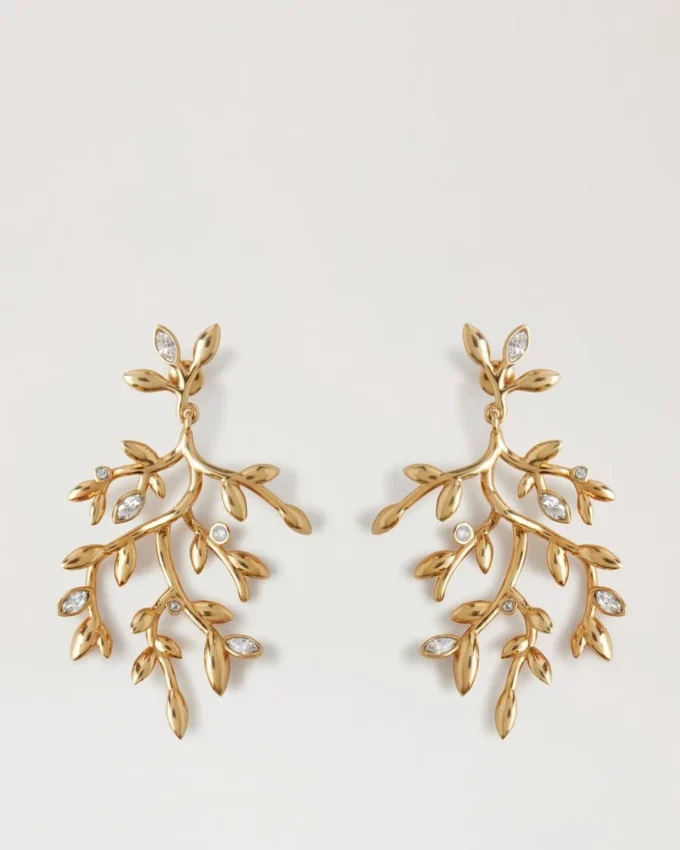 Lange Ohrringe mit Mulberry-Motiv, Gold, Materialmix Lange Ohrringe mit Mulberry-Motiv, Gold, Materialmix