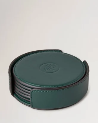Leather Coaster Set aus mulberrygreen Kalbsleder