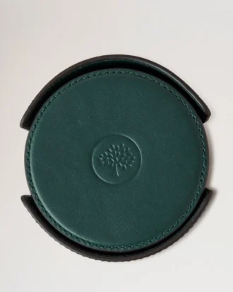 Leather Coaster Set aus mulberrygreen Kalbsleder