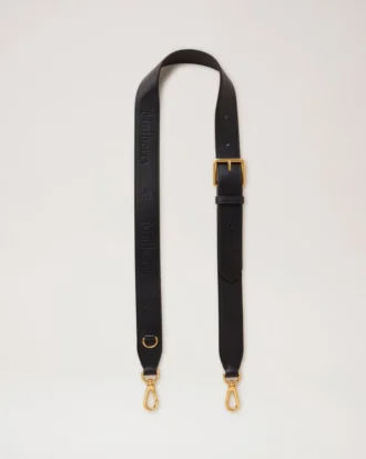 Lederriemen mit geprägtem Logo, schwarz, Micro Classic Grain