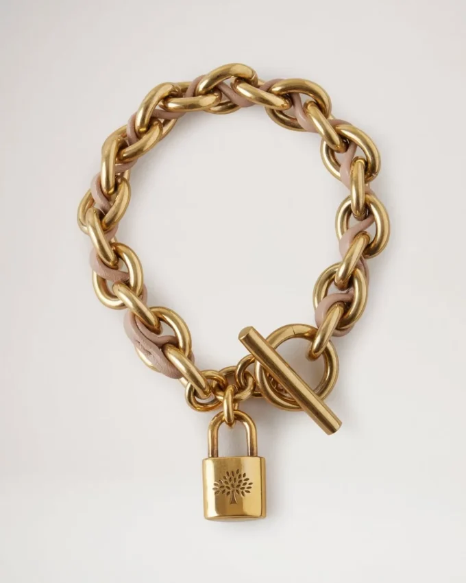 Lily Leder-Kettenarmband, klein, Maple-Leather & Metall