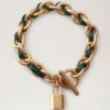 Lily Leder-Kettenarmband, klein, Mulberry Green Leder & Metall Lily Leder-Kettenarmband, klein, Mulberry Green Leder & Metall