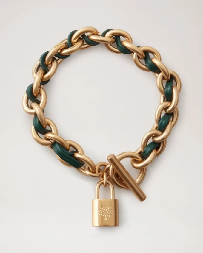 Lily Leder-Kettenarmband, klein, Mulberry Green Leder & Metall Lily Leder-Kettenarmband, klein, Mulberry Green Leder & Metall